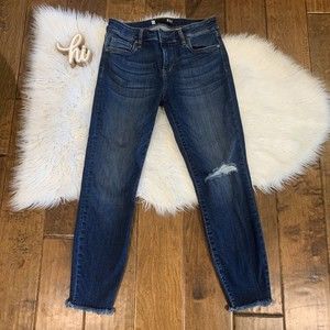 Kut From The Kloth Donna Ankle Crop Skinny Jeans Size 2 Distressed Raw Hem